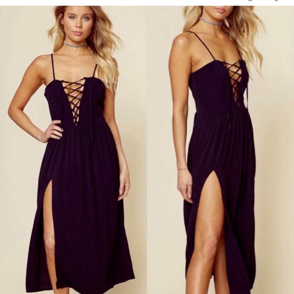 Flynn Skye Mara Midi Lace Up Dress Black small